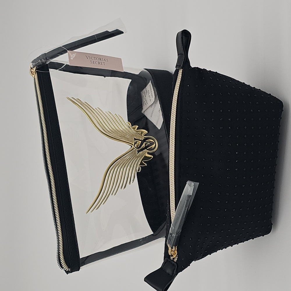 Victoria's Secret Black and Gold Winged Cosmetic Bag